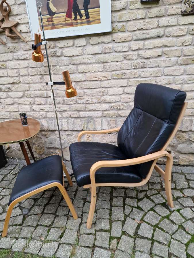 Vintažinis mid century autorinis odinis fotelis