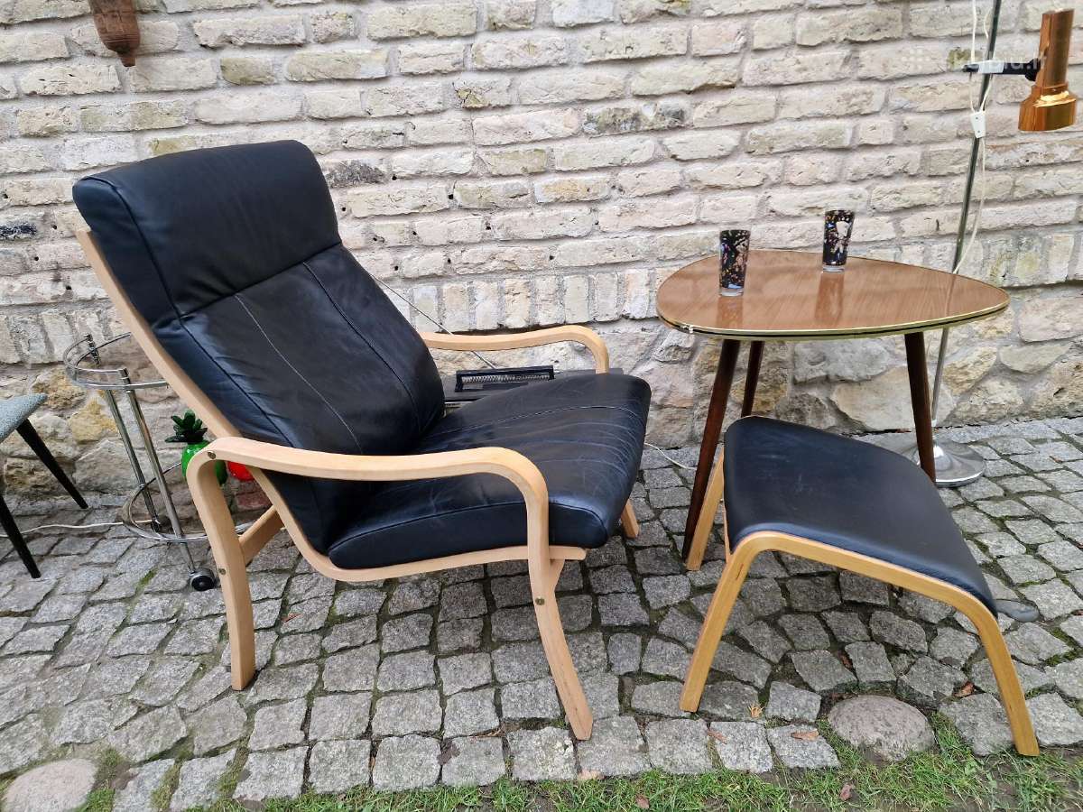 Vintažinis mid century autorinis odinis fotelis - nuotraukos Nr. 2