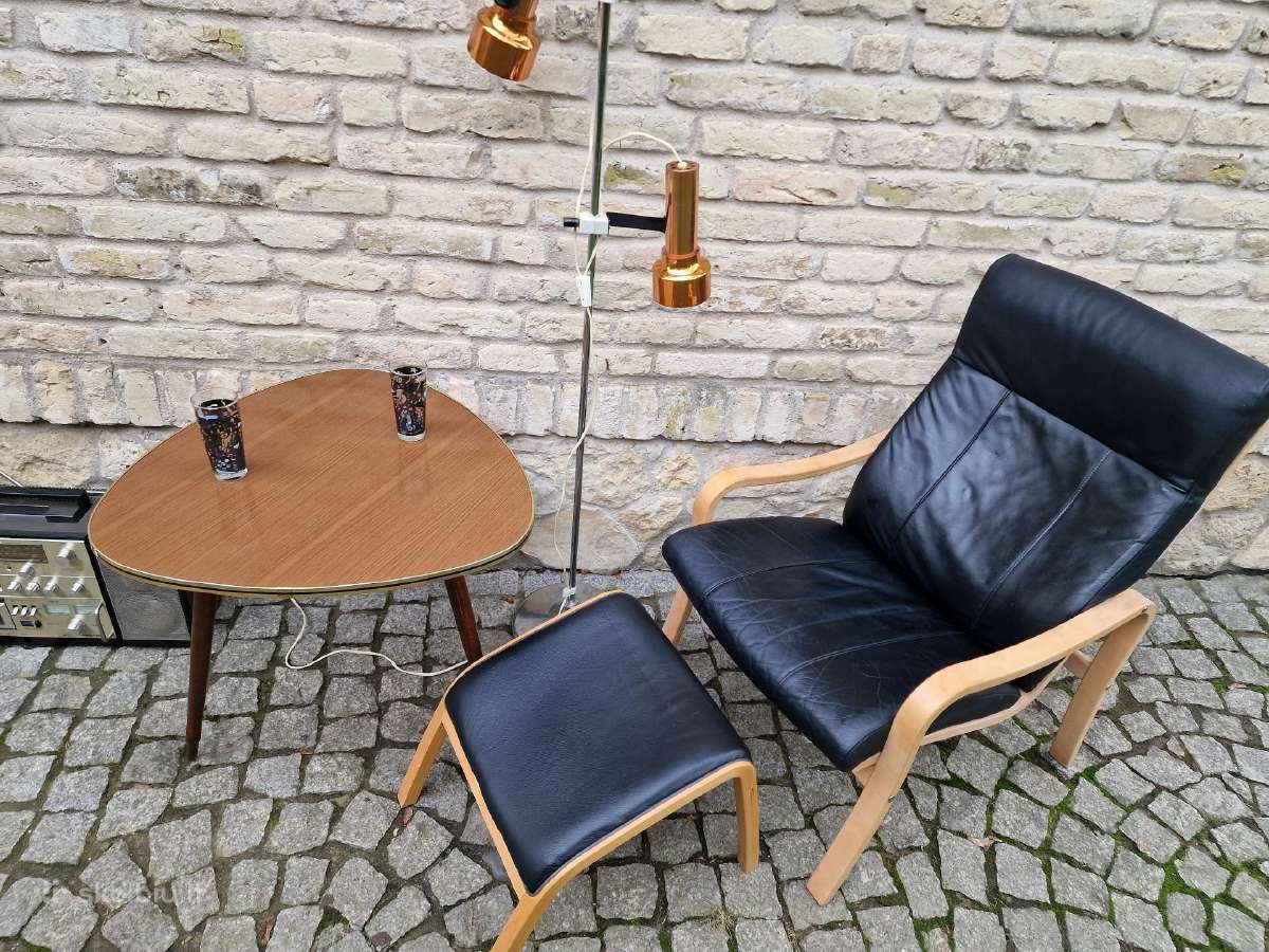Vintažinis mid century autorinis odinis fotelis - nuotraukos Nr. 4