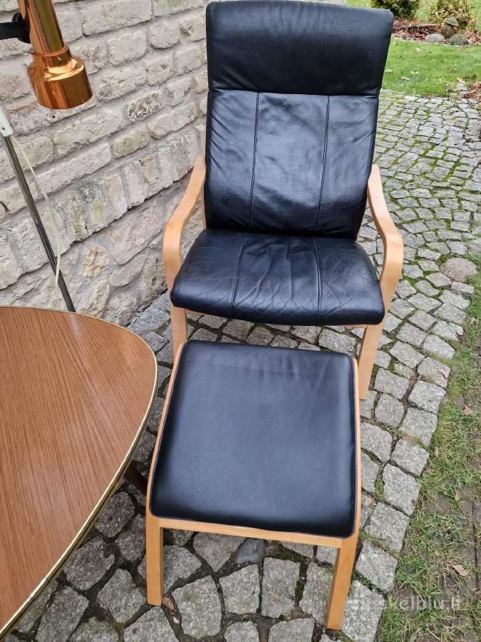 Vintažinis mid century autorinis odinis fotelis - nuotraukos Nr. 5