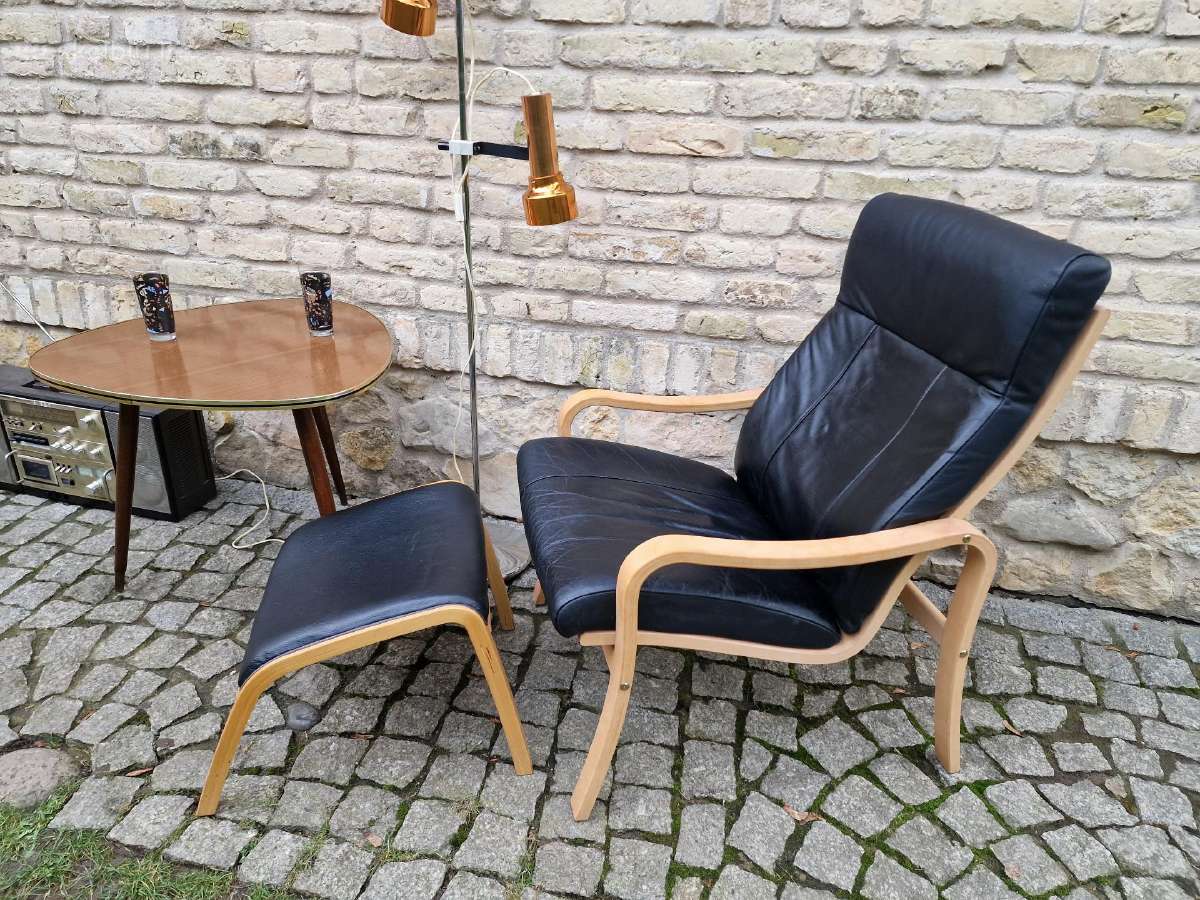 Vintažinis mid century autorinis odinis fotelis - nuotraukos Nr. 6