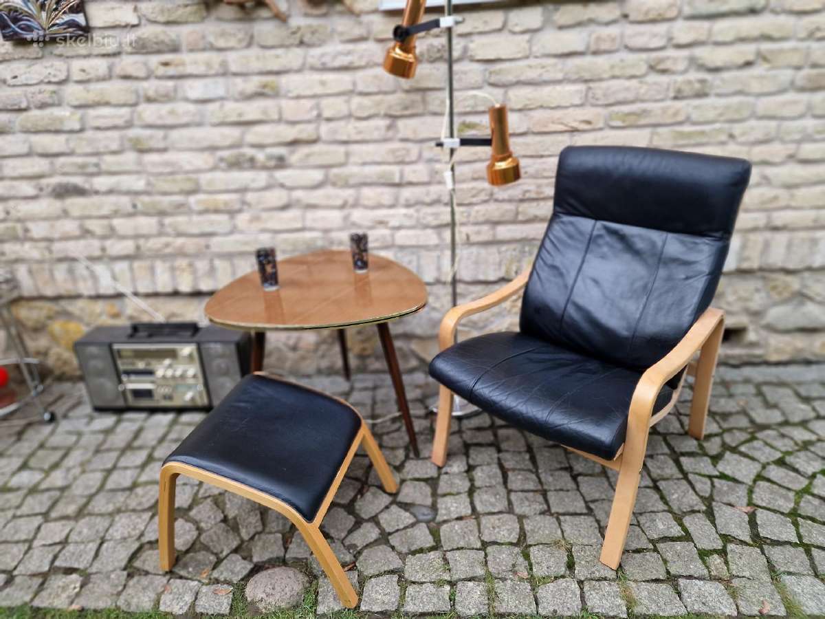 Vintažinis mid century autorinis odinis fotelis - nuotraukos Nr. 9