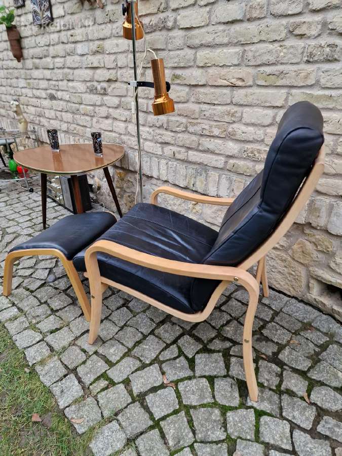 Vintažinis mid century autorinis odinis fotelis - nuotraukos Nr. 14