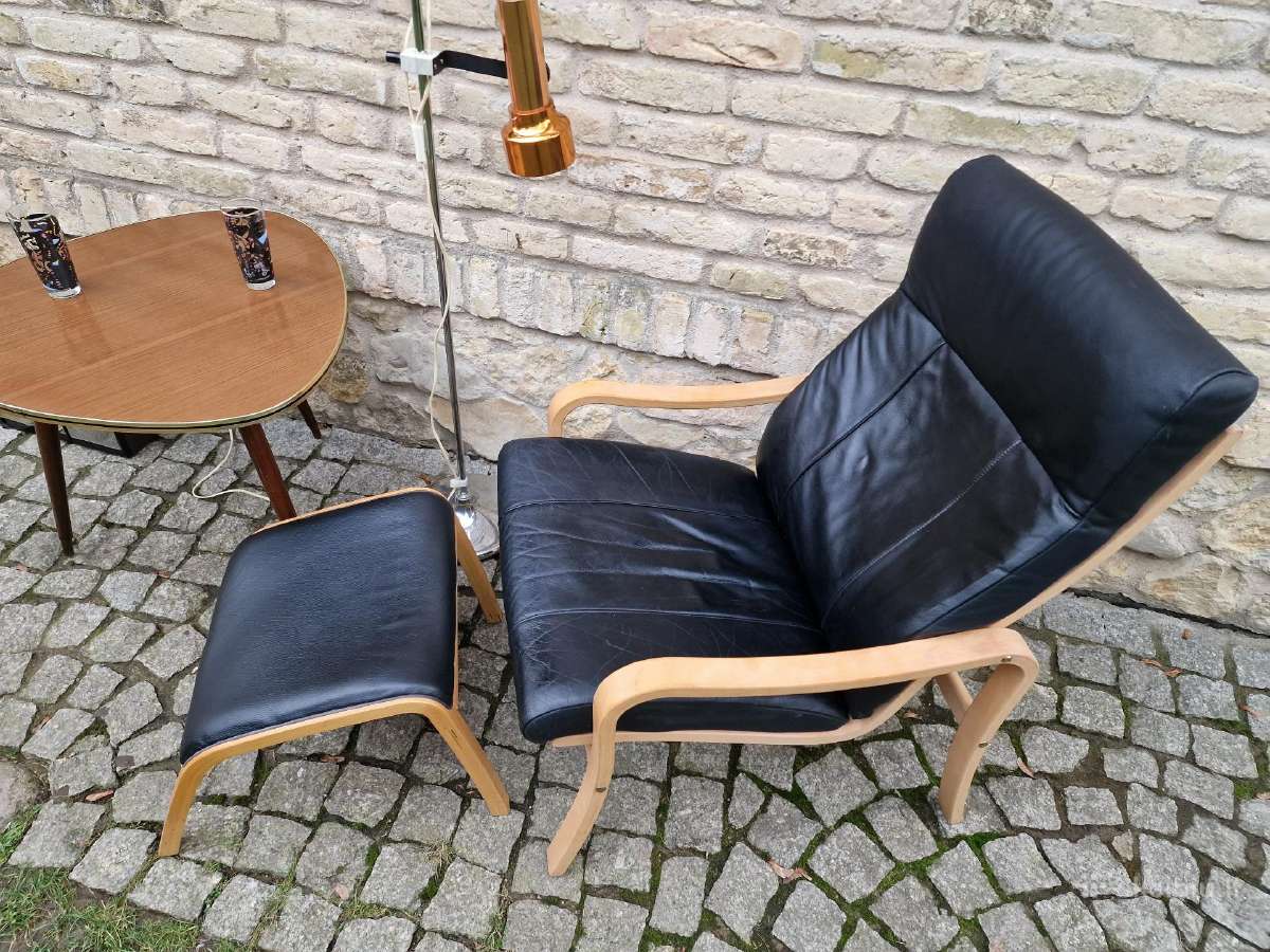 Vintažinis mid century autorinis odinis fotelis - nuotraukos Nr. 16