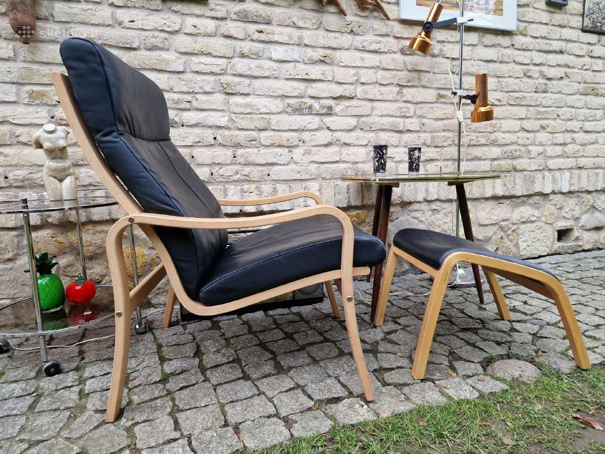 Vintažinis mid century autorinis odinis fotelis - nuotraukos Nr. 27