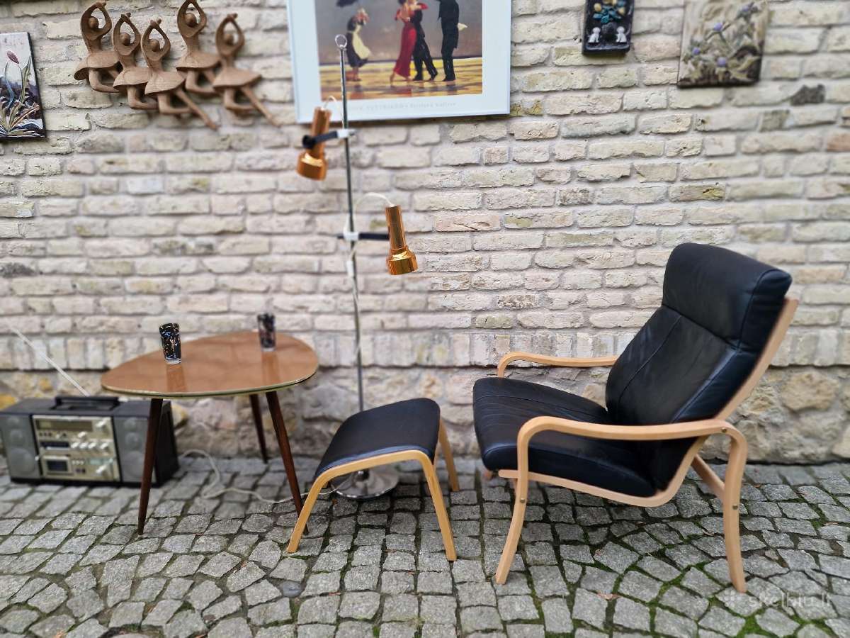 Vintažinis mid century autorinis odinis fotelis - nuotraukos Nr. 30