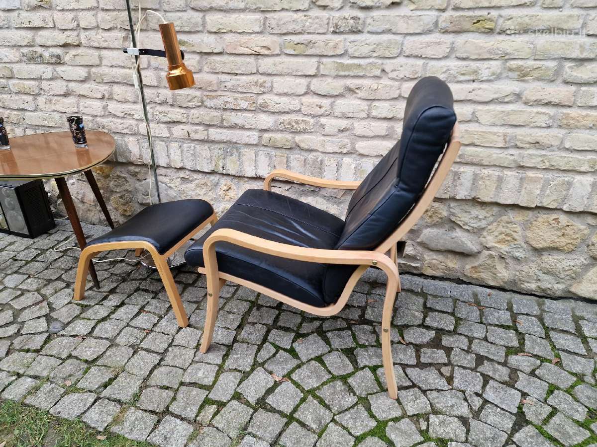 Vintažinis mid century autorinis odinis fotelis - nuotraukos Nr. 35
