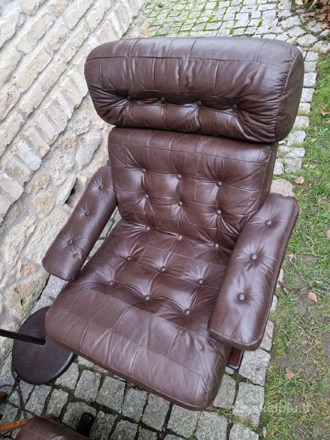 Vintažinis mid century odinis poilsio fotelis - nuotraukos Nr. 2