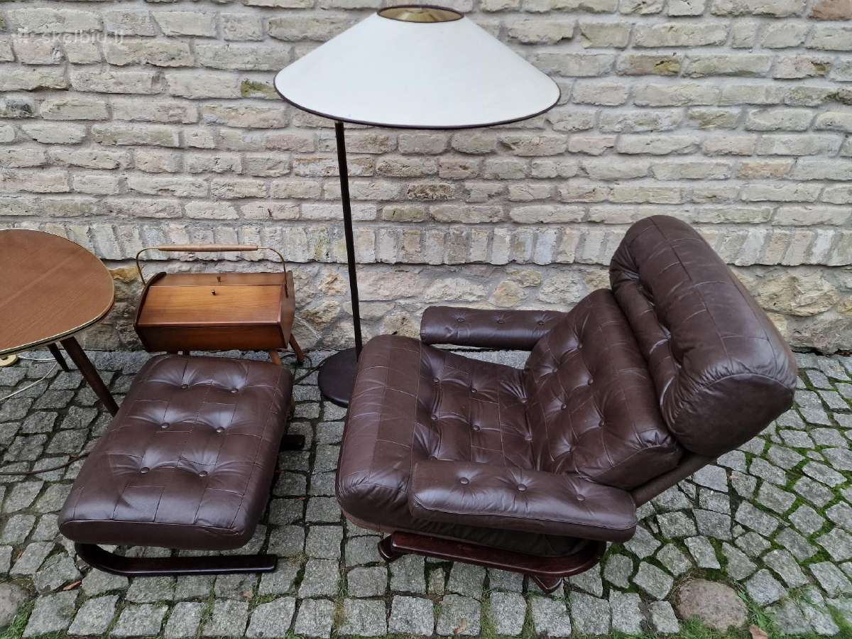Vintažinis mid century odinis poilsio fotelis - nuotraukos Nr. 3