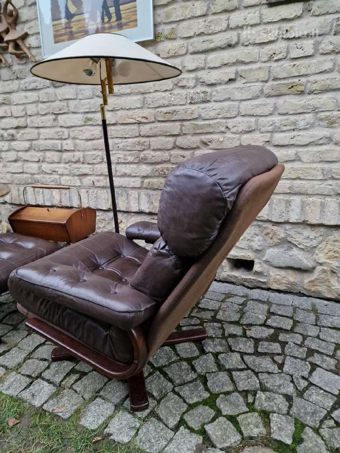 Vintažinis mid century odinis poilsio fotelis - nuotraukos Nr. 4