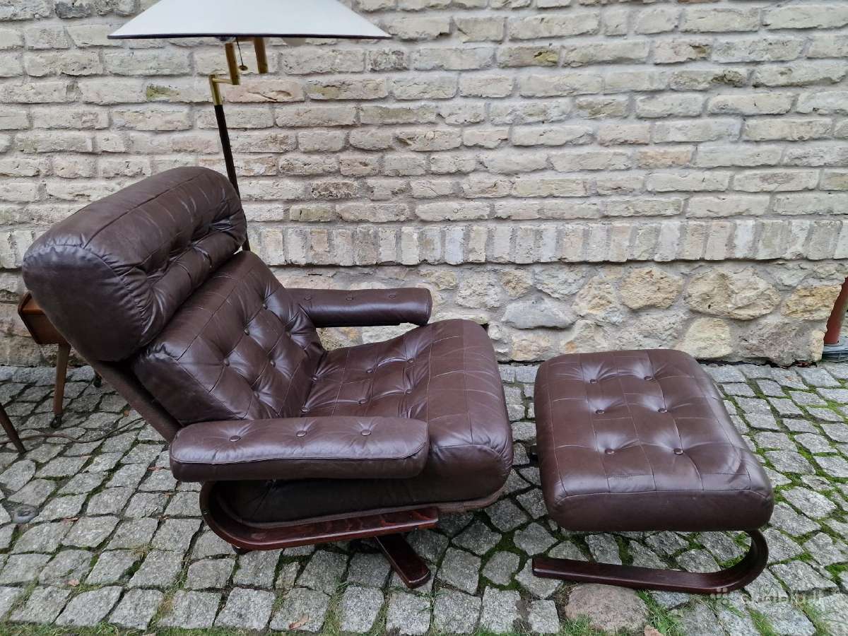 Vintažinis mid century odinis poilsio fotelis - nuotraukos Nr. 5