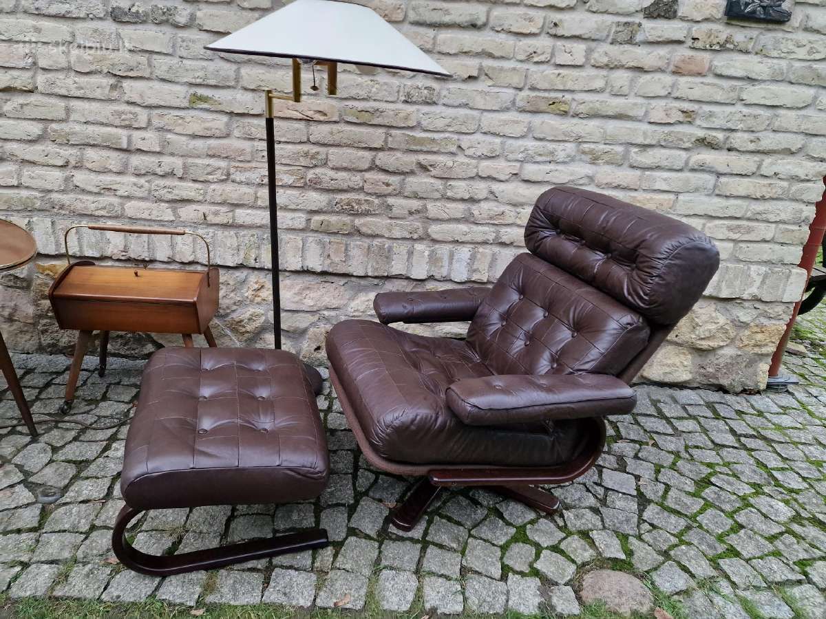 Vintažinis mid century odinis poilsio fotelis - nuotraukos Nr. 6