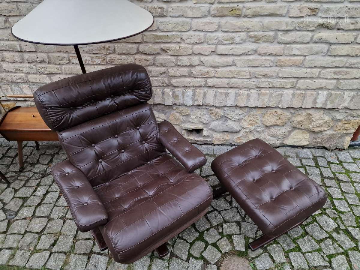 Vintažinis mid century odinis poilsio fotelis - nuotraukos Nr. 7