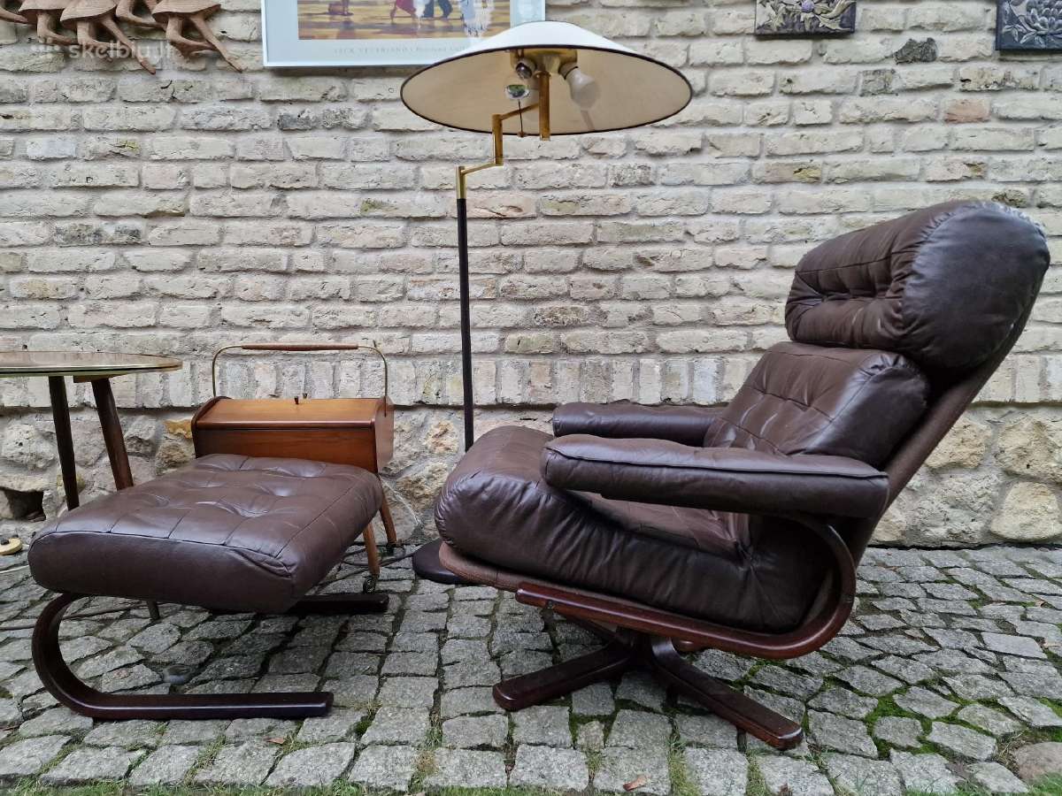 Vintažinis mid century odinis poilsio fotelis - nuotraukos Nr. 9