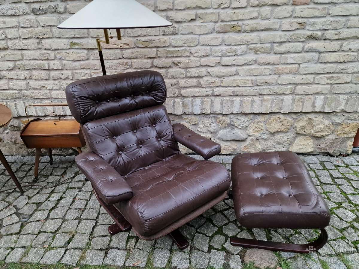 Vintažinis mid century odinis poilsio fotelis - nuotraukos Nr. 10