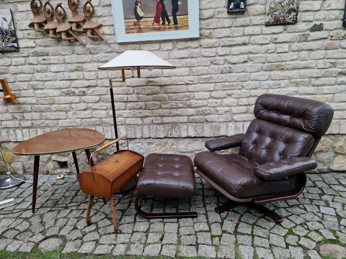 Vintažinis mid century odinis poilsio fotelis - nuotraukos Nr. 11