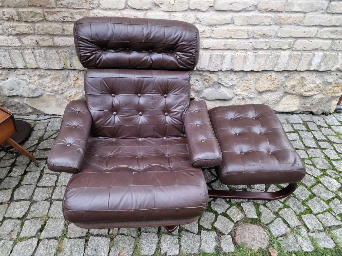 Vintažinis mid century odinis poilsio fotelis - nuotraukos Nr. 12