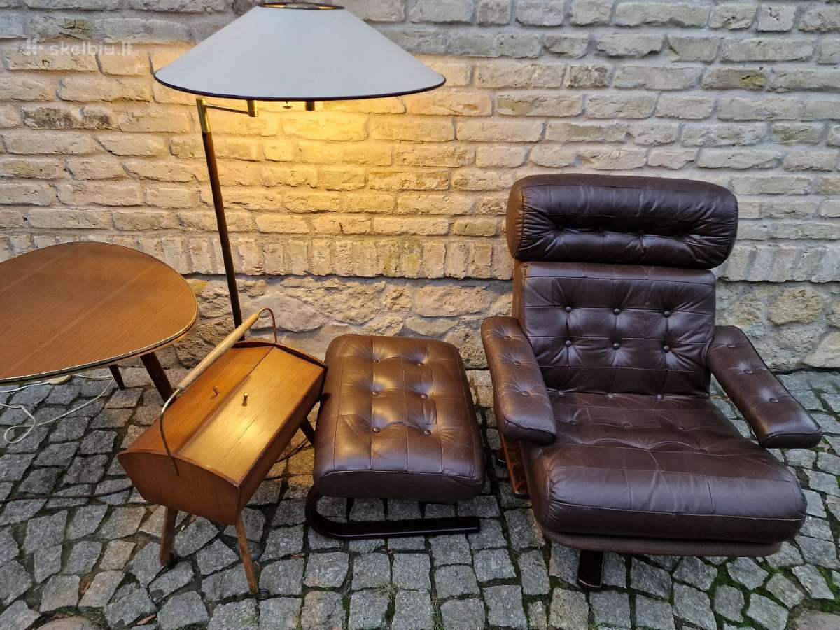 Vintažinis mid century odinis poilsio fotelis - nuotraukos Nr. 13