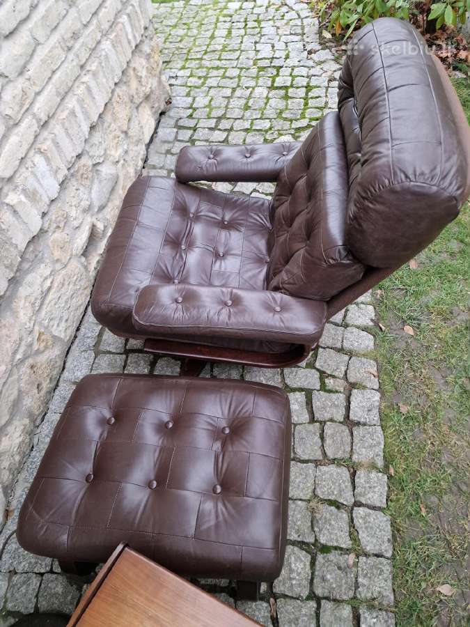 Vintažinis mid century odinis poilsio fotelis - nuotraukos Nr. 14