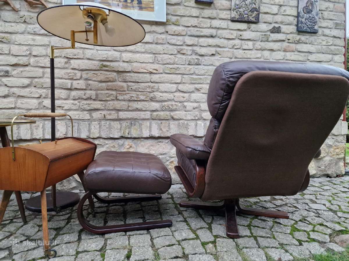 Vintažinis mid century odinis poilsio fotelis - nuotraukos Nr. 15