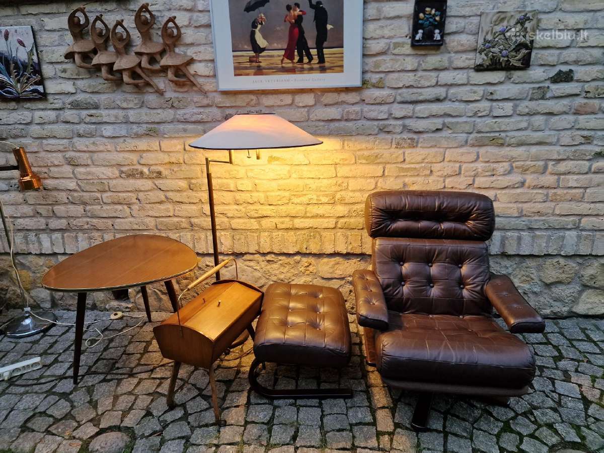 Vintažinis mid century odinis poilsio fotelis - nuotraukos Nr. 16