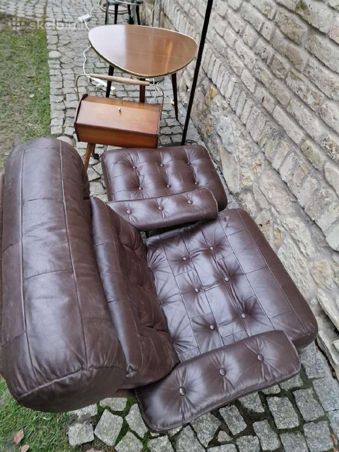 Vintažinis mid century odinis poilsio fotelis - nuotraukos Nr. 20
