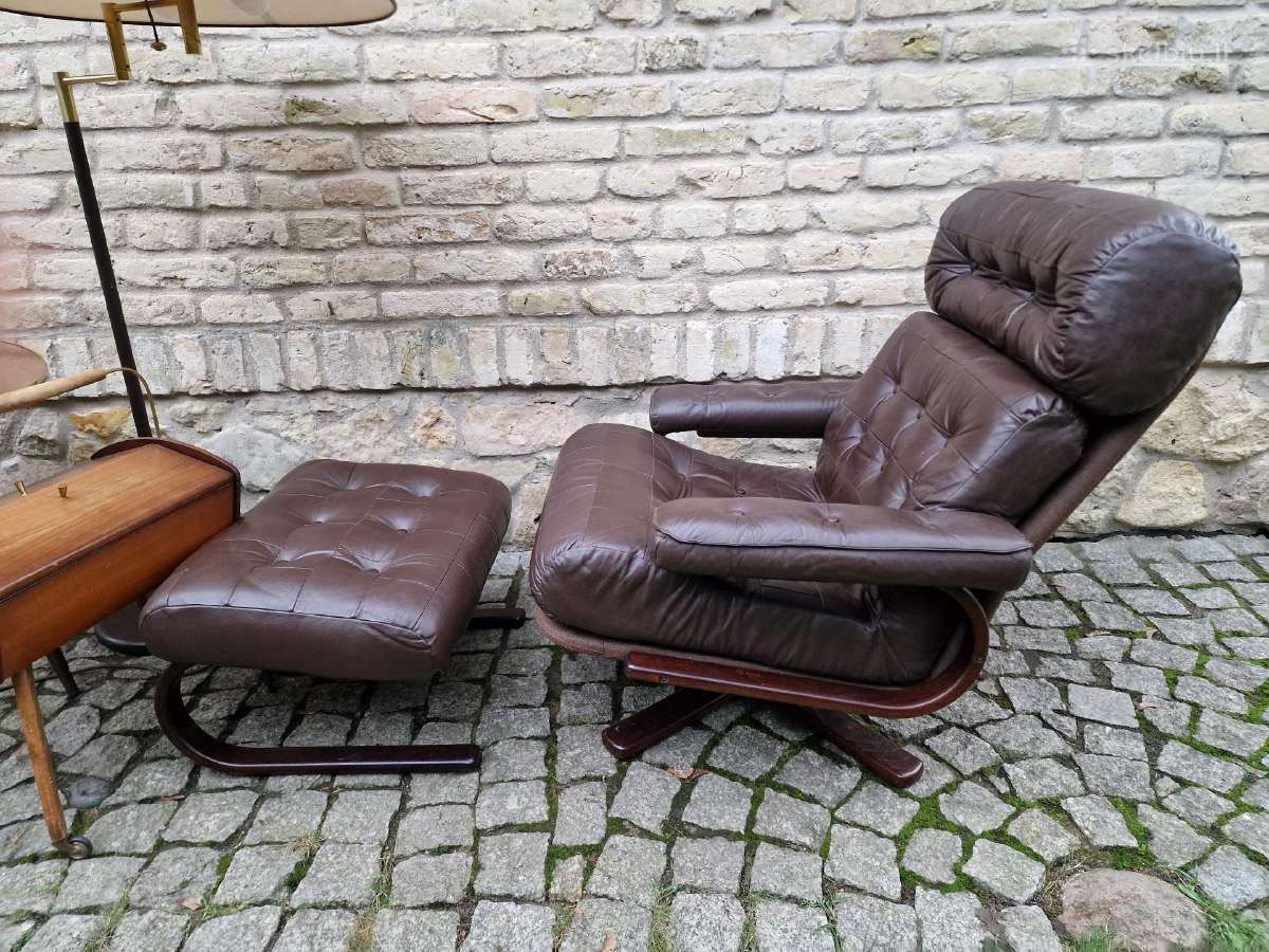 Vintažinis mid century odinis poilsio fotelis - nuotraukos Nr. 21