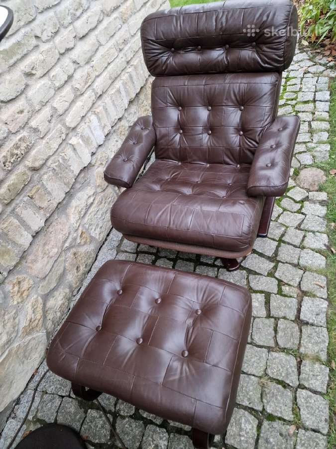 Vintažinis mid century odinis poilsio fotelis - nuotraukos Nr. 22