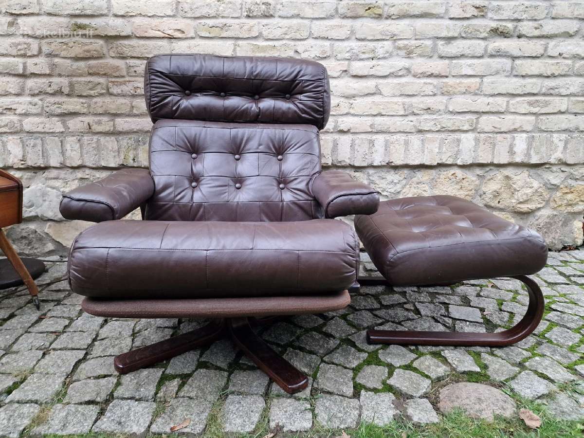 Vintažinis mid century odinis poilsio fotelis - nuotraukos Nr. 23