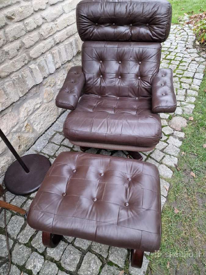 Vintažinis mid century odinis poilsio fotelis - nuotraukos Nr. 27