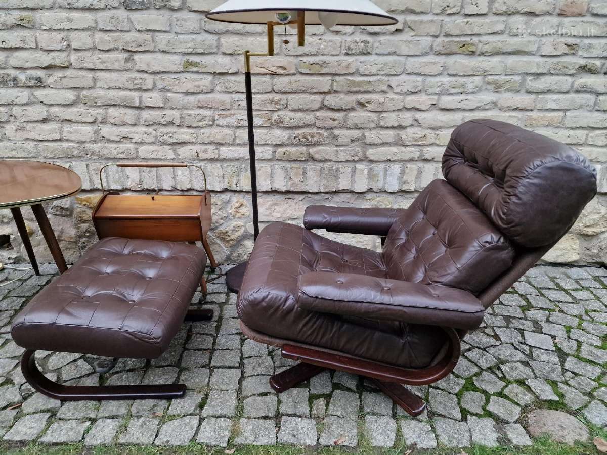 Vintažinis mid century odinis poilsio fotelis - nuotraukos Nr. 28
