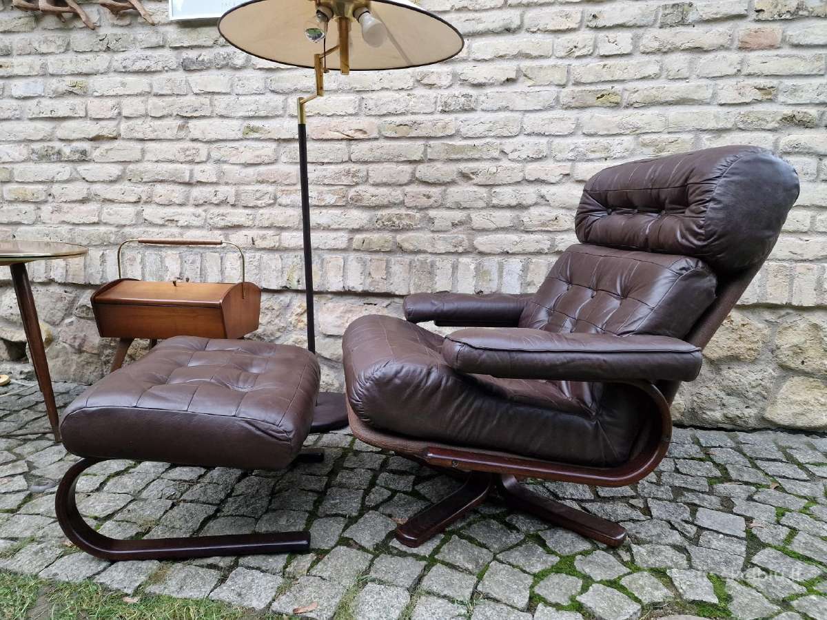 Vintažinis mid century odinis poilsio fotelis - nuotraukos Nr. 30