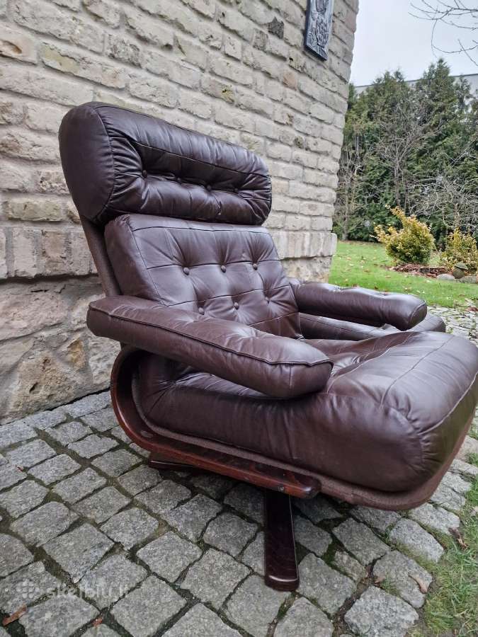 Vintažinis mid century odinis poilsio fotelis - nuotraukos Nr. 33
