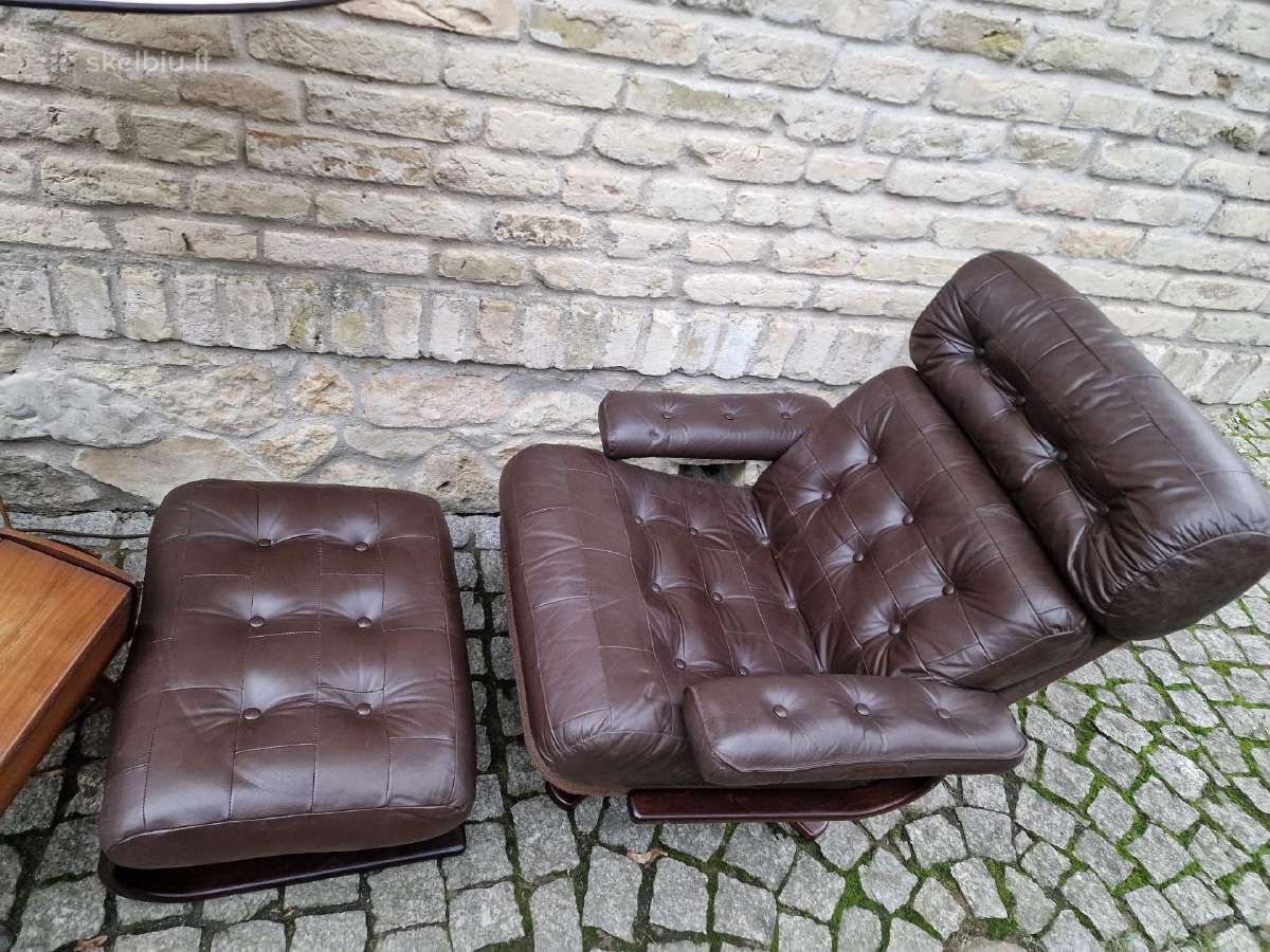 Vintažinis mid century odinis poilsio fotelis - nuotraukos Nr. 35