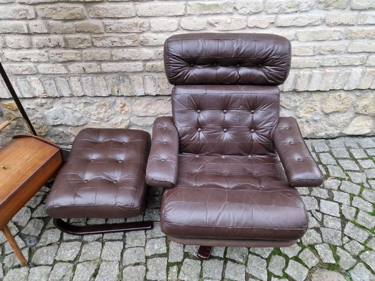 Vintažinis mid century odinis poilsio fotelis - nuotraukos Nr. 36