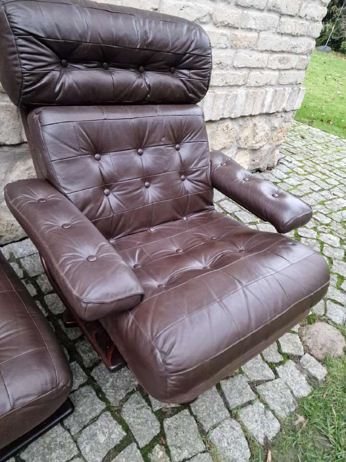 Vintažinis mid century odinis poilsio fotelis - nuotraukos Nr. 38