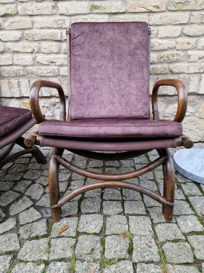 Vintažinis mid century ratango fotelis su pakoju - nuotraukos Nr. 2
