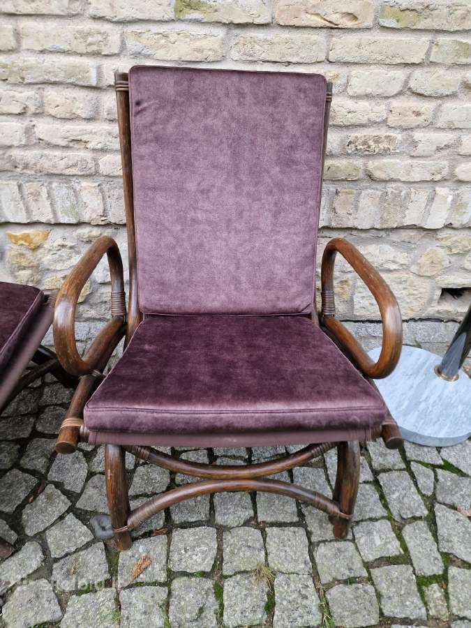 Vintažinis mid century ratango fotelis su pakoju - nuotraukos Nr. 5