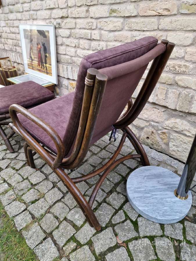 Vintažinis mid century ratango fotelis su pakoju - nuotraukos Nr. 6