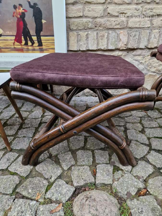Vintažinis mid century ratango fotelis su pakoju - nuotraukos Nr. 7