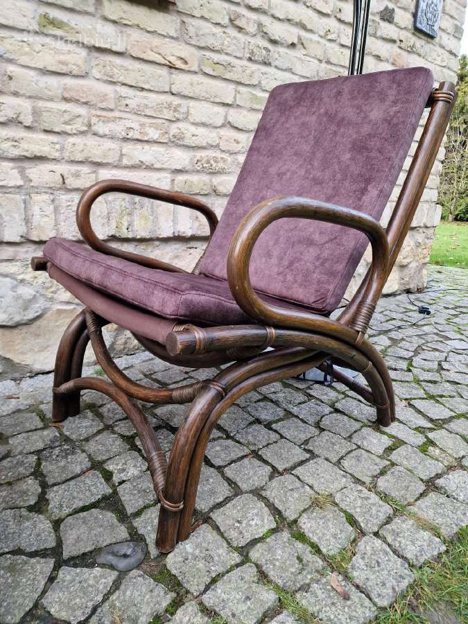 Vintažinis mid century ratango fotelis su pakoju - nuotraukos Nr. 8
