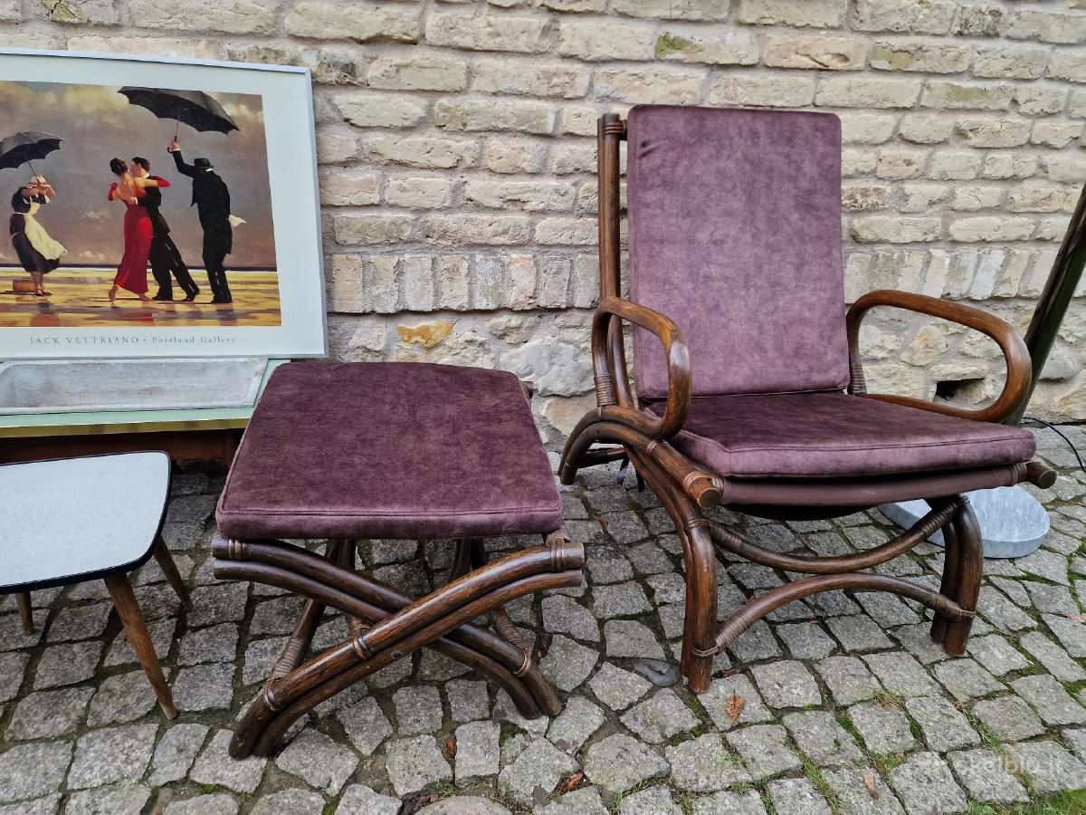 Vintažinis mid century ratango fotelis su pakoju - nuotraukos Nr. 9