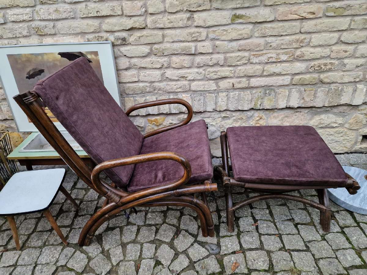 Vintažinis mid century ratango fotelis su pakoju - nuotraukos Nr. 11