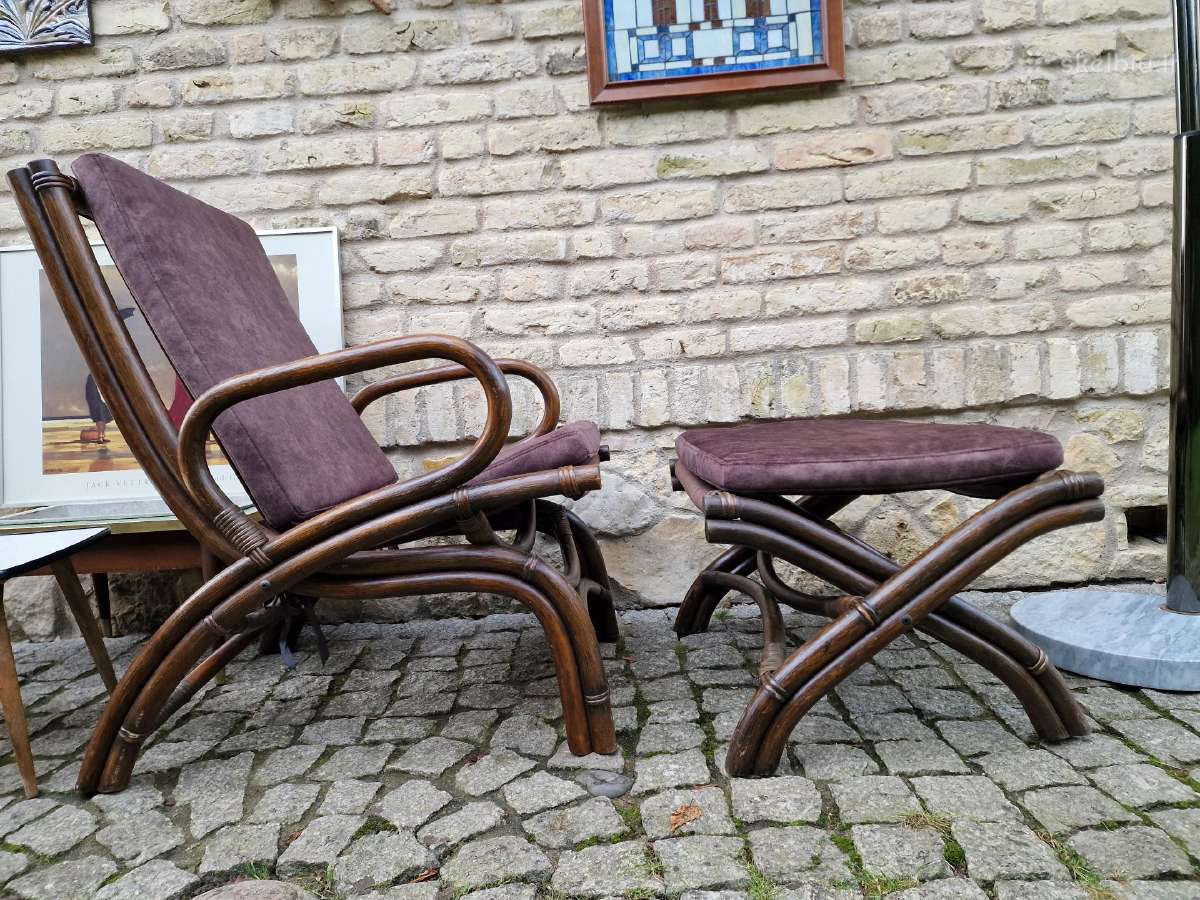 Vintažinis mid century ratango fotelis su pakoju - nuotraukos Nr. 13