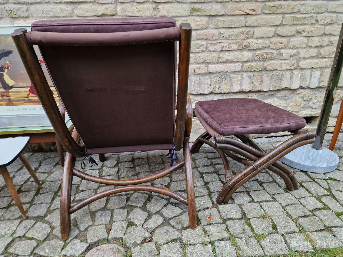Vintažinis mid century ratango fotelis su pakoju - nuotraukos Nr. 14