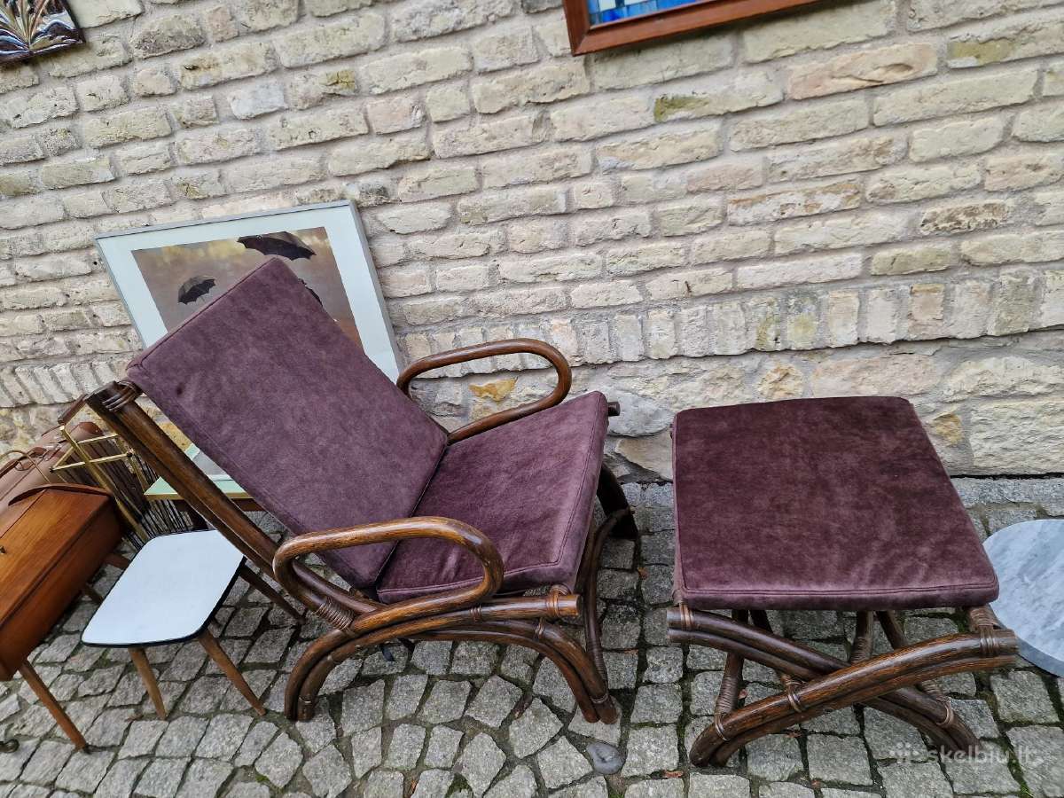 Vintažinis mid century ratango fotelis su pakoju - nuotraukos Nr. 15