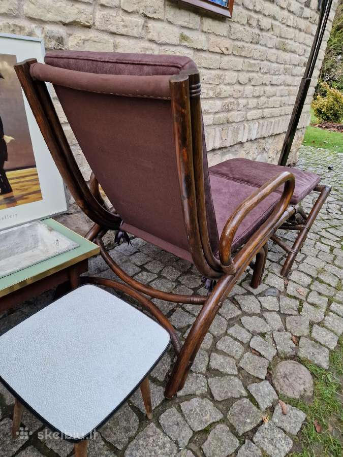 Vintažinis mid century ratango fotelis su pakoju - nuotraukos Nr. 16