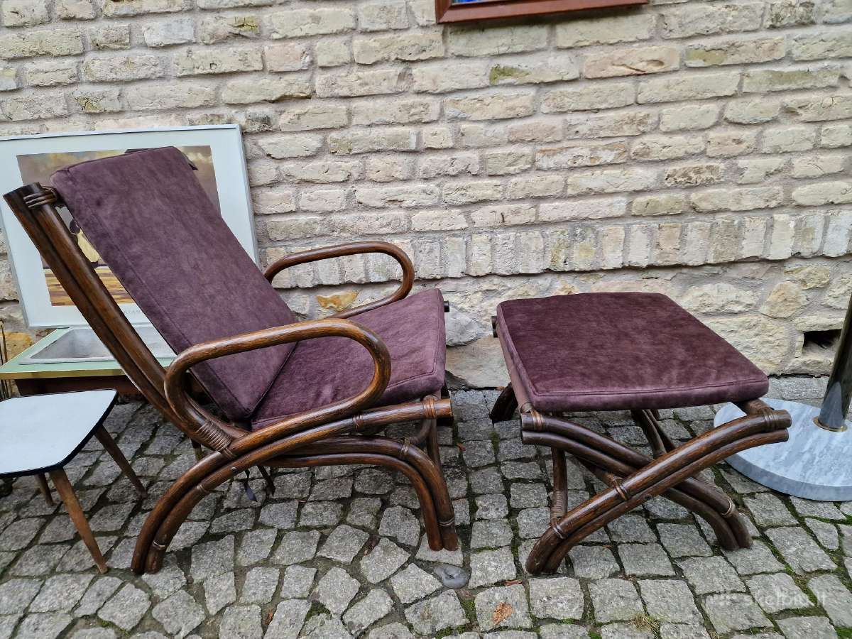 Vintažinis mid century ratango fotelis su pakoju - nuotraukos Nr. 17