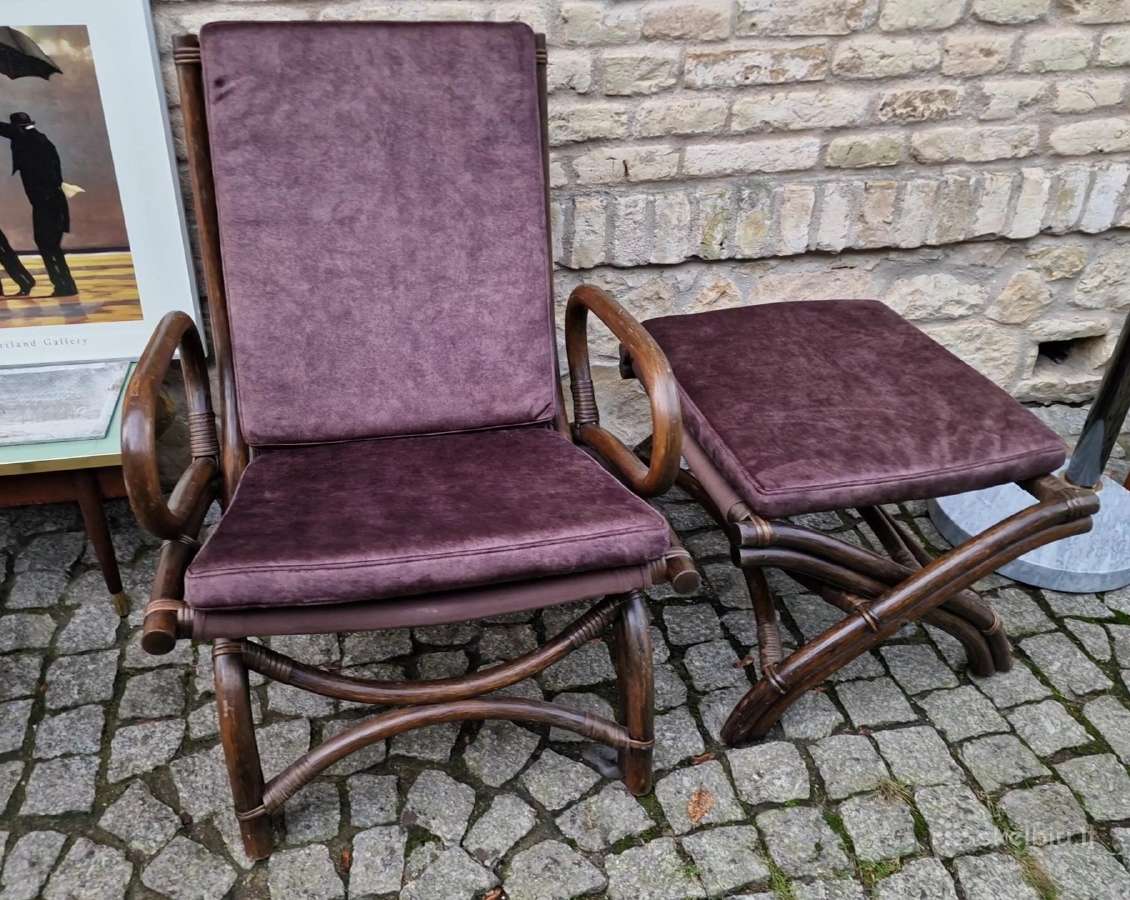 Vintažinis mid century ratango fotelis su pakoju - nuotraukos Nr. 19