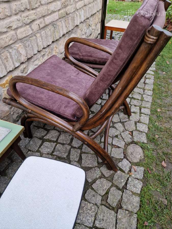 Vintažinis mid century ratango fotelis su pakoju - nuotraukos Nr. 20